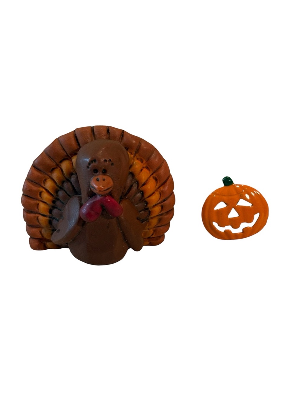 Turkey and Pumpkin Thanksgiving Holiday Halloween Jack O Lantern Brooch Pins